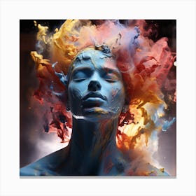 Painterly Woman. Vivid Vanity: Woman's Colorful Powder Paint Display. Burst of Beauty: Woman with Colorful Powder on Her Face Canvas Print