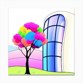 Tree In Front Of A Building Canvas Print