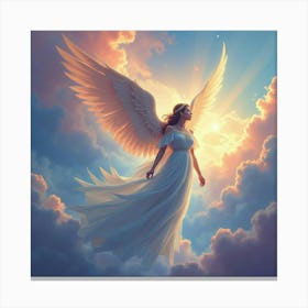 Angelic Titan In A Colorful Watercolor Heaven, Ethereal Glow 1 Canvas Print