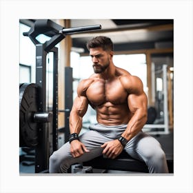 Shirtless Alpha Male Model From The Future Working Out With Heavy Weight Machine (2) Canvas Print
