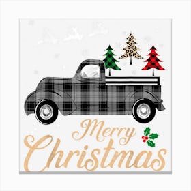 Merry Christmas White Plaid Truck Tree Funny Xmas Men Women Canvas Print