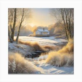 Low Sun across a Frosty Winter Landscape 4 Canvas Print