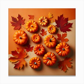 Autumn Leaves And Pumpkins Canvas Print