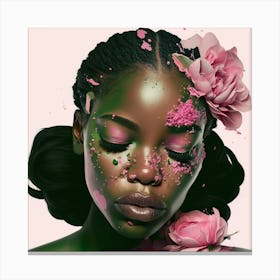 Woman With Flowers On Her Face Canvas Print