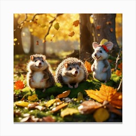 Autumn Hedgehogs Canvas Print