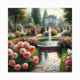 Rose Garden With The Fountain, Acrylic Style Painting 1 Canvas Print