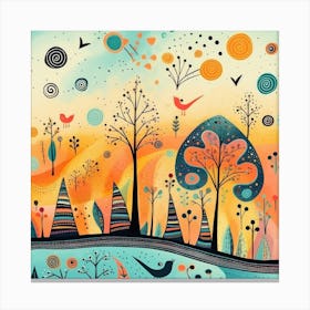 Landscape With Trees And Birds Canvas Print