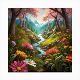 Spring Flowers In The Forest Canvas Print