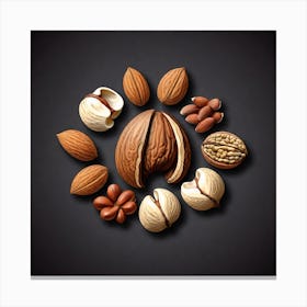 Almonds On Black Background 7 Canvas Print