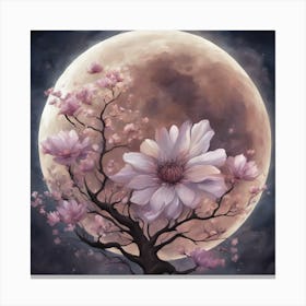 Full Moon With Cherry Blossoms Canvas Print