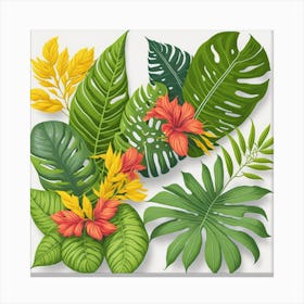 Tropical Leaves And Flowers myluckycharm Canvas Print