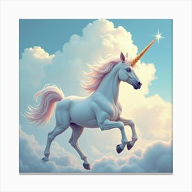 A Unicorn With A Shimmering Mane, Running Through Clouds 1 Canvas Print