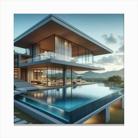 Modern House With Swimming Pool 1 Canvas Print