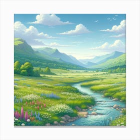 Landscape With Stream Canvas Print