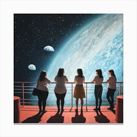 Group Of Women Looking At A Planet Canvas Print