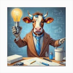 Cow With Light Bulb 3 Canvas Print