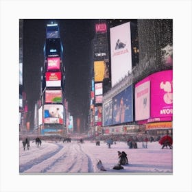 Times Square In The Snow Canvas Print