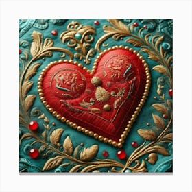 Embroidered Heart red 4 Canvas Print