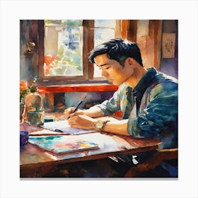 Watercolor Of A Man Writing 3 Canvas Print