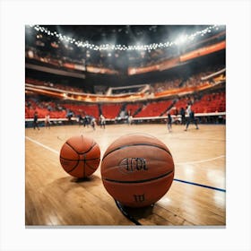 Two Basketballs On The Court Canvas Print