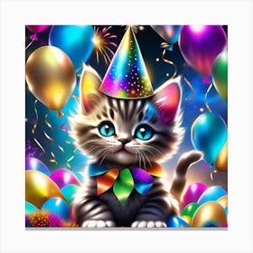Birthday Kitten With Balloons Canvas Print