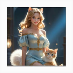 Girl With A Cat Canvas Print