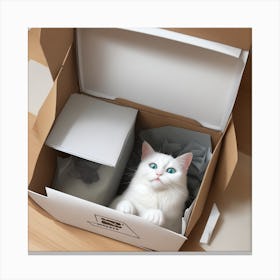 White Cat In A Box Canvas Print