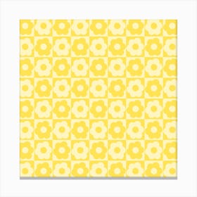 Floral Checker Yellow Square Canvas Print