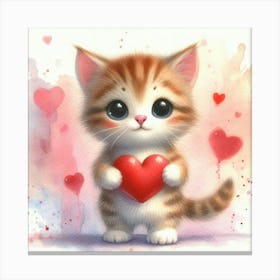 Cute cat with heart Canvas Print