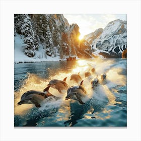 Dolphins In The Snow 1 Canvas Print