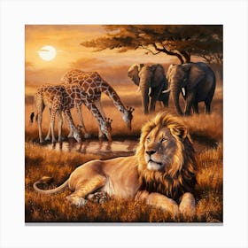 Lions And Giraffes 1 Canvas Print