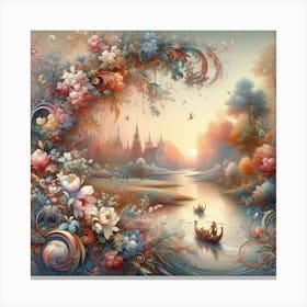 A wonderful painting of a castle with the sea and sailboats next to it 2 Canvas Print