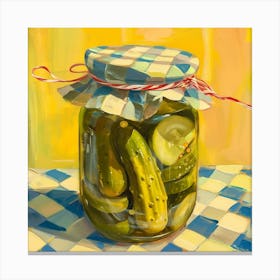Pickles In A Jar Yellow Background 2 Canvas Print