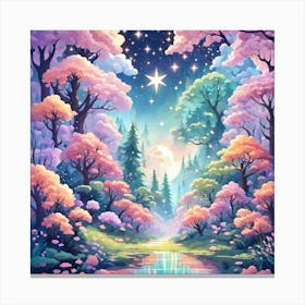 A Fantasy Forest With Twinkling Stars In Pastel Tone Square Composition 282 Canvas Print