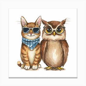 Cat And Owl 1 Canvas Print