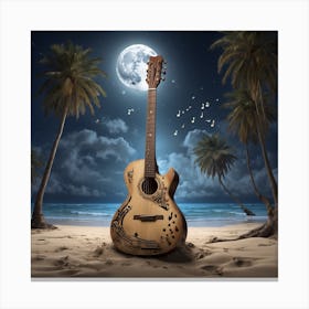 Acoustic Guitar On The Beach Canvas Print