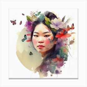 Watercolor Floral Asian Woman #3 Canvas Print