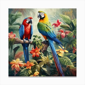 Parrots In The Jungle Canvas Print