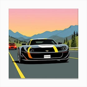 Sleek Automotive Close-Up with Racing Flair Two Sports Cars On The Road Canvas Print