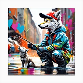 Wolf Fishing Canvas Print