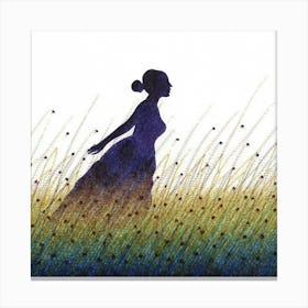 Silhouette Of A Woman In A Field Canvas Print