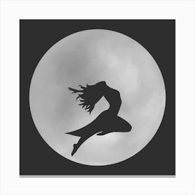 Minimalist Black and White Full Moon Silhouette with Female Dancer - Empowerment - Moon Magic Canvas Print