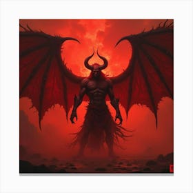 Demon Lord Casting Shadow Magic In Red Mist, Vibrant Scene 1 Canvas Print