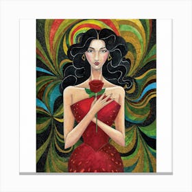 Woman With A Red Rose Canvas Print