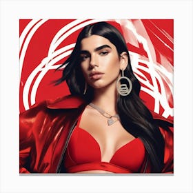 dua lipa art print portrait in Red Canvas Print