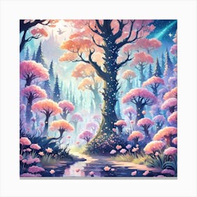 A Fantasy Forest With Twinkling Stars In Pastel Tone Square Composition 23 Canvas Print