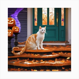 Halloween Cat On Front Porch 2 Canvas Print