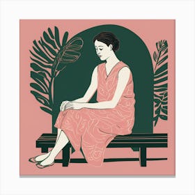 Woman Sitting On A Bench Canvas Print