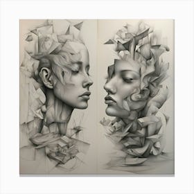 Abstract Portrait Of Two Women Canvas Print