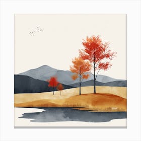 Autumn Landscape Watercolor Painting Canvas Print